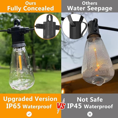 ZOTOYI Outdoor String Lights 50 FT, Waterproof IP65 Outside Light with 27 LED Plastic ST38 Edison Bulbs, Patio Hanging Lights for Backyard, Garden, Gazebo, Cafe Dimmable 2700K