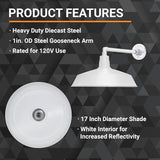 17in. White Finish Outdoor Gooseneck Barn Light Fixture with 13in. Long Extension Arm - Wall Sconce Farmhouse | Lumora