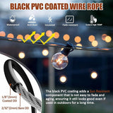 String Light Hanging Kit, Full Black Globe String Lights Suspension Kit w/ 100FT PVC Coated Steel Cable & Enough | Lumora