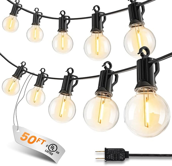 Outdoor String Patio Lights, 50FT 50 LED Patio Lights Waterproof, Connectable Shatterproof Hanging Outside String | Lumora