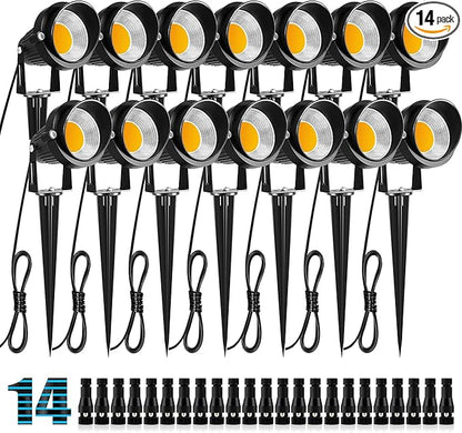 ZUCKEO 10W Low Voltage Landscape Lights LED Landscape Lighting with Connectors, 12V Outdoor Spotlights Yard Garden Pathway Lights, 1000LM Waterproof Warm White Light (14 Pack)