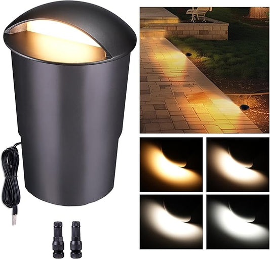 Low Voltage Well Lights - 5 Colors Temp IP67 In-Ground Light, 2700K/3000K/3500K/4000K/5000K Outdoor 12V LED Turret Top Landscape Lighting, ORB Aluminum for Pathway Deck Patio 3W 170LM
