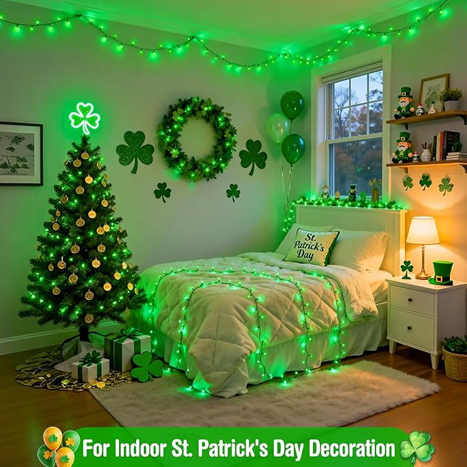 JMEXSUSS 500 LED Green Christmas Lights, 8 Modes St Patrick's Day Lights Outdoor Plug in, 173ft Green String Light for St Patrick's Day Party Xmas Tree Decorations