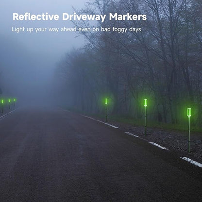 Joyibay 5 PCS Solar Powered Driveway Markers, Solar Warming Landscape Lights, Solar Outdoor Driveway Lights, Landscape Driveway Reflectors on Poles for Snow Road Yard (Green)