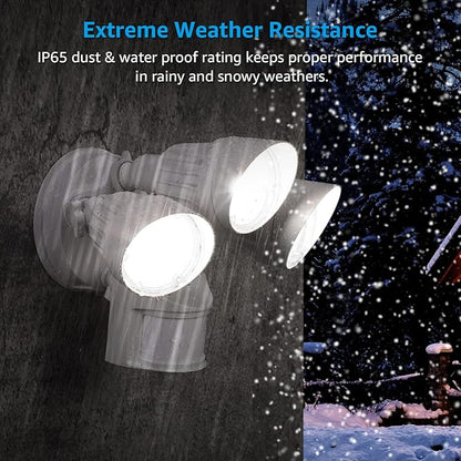 LEONLITE COB LED Security Lights Motion Sensor, Aluminum Flood Lights Outdoor, 3 Modes Motion Detector+Dusk to Dawn+Switch Control, 100-277V, Adjustable 3-Head, IP65, ETL, 5000K Daylight, White
