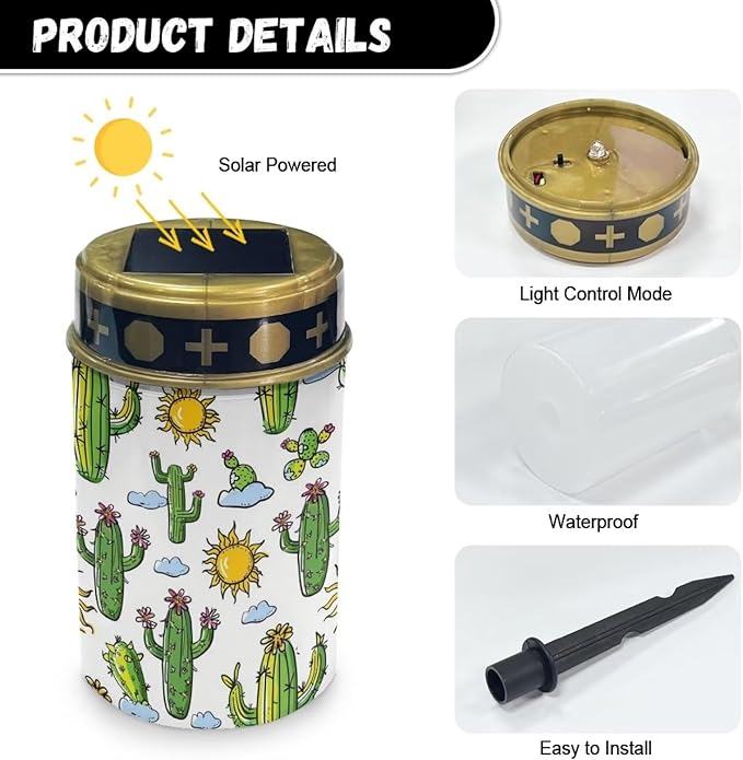 ZOUTAIRONG Solar Light for Cemetery Grave 2 Pack Solar Garden Lights Solar Lights Outdoor Garden Solar Pathway Lights Outdoor Cemetery Solar Lights for Grave Solar Lights Cactus