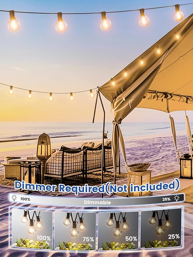String Lights for Outdoor 25 ft, G40 Patio Lights with 13 pcs Bulbs, Shatterproof Waterproof Outdoor Lights Hanging | Lumora