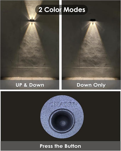 Solar Fence Lights with 4 Bulbs, 6 Pack WarmWhite Fence Lights Solar Powered, IP54 Waterproof Solar Wall Lights for Up&Down, Dusk to Dawn 12 Hours Auto Illuminate for Deck/Wall/Step/Patio/Yard/House
