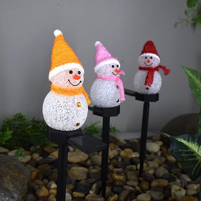 17.3in Snowman Solar Outdoor Lights Christmas Decoration， LED Solar Garden Lights, Multicolor Solar Stake Lights | Lumora