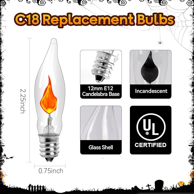 25-Pack Flickering Flame Light Bulbs, E12 Candelabra Base for Halloween & Christmas - Incandescent Outdoor Bulb | Lumora