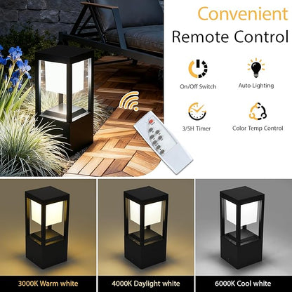 Solar Bollard Lights Outdoor, Premium Modern Led Landscape Pathway Lights Waterpoorf, Path Lighting for Garden Yard Walkway, 3CCT Seturable, Dusk to Dawn, Auto On/Off (2 Pack)