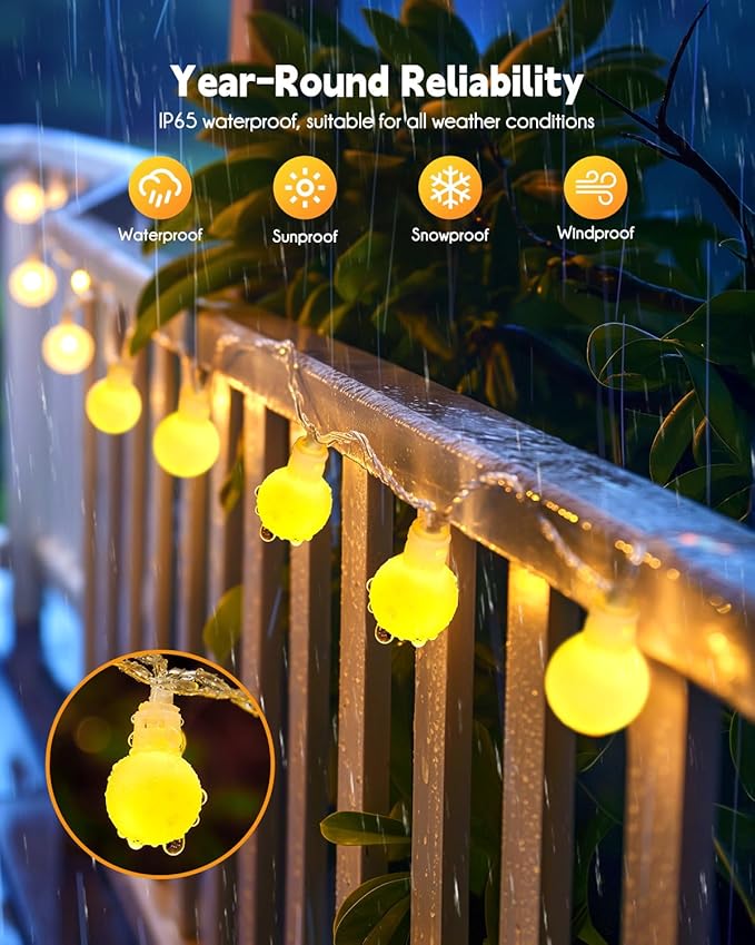 Brightown Solar String Lights Outdoor Waterproof, 19.6Ft 60 LED Globe Solar Patio Lights, 8 Modes Balcony Lights | Lumora