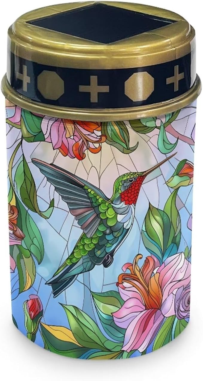 Floral Cemetery Solar Lights Hummingbird Cemetery Decorations for Grave Outdoor Lights Solar Lights Outdoor Waterproof Cemetery for Yard Garden, Green