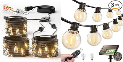 addlon 50FT Solar String Lights with 1-to-3 Extension Cord String Lights - 160FT Total (3x50FT String Lights + 10FT Splitter)