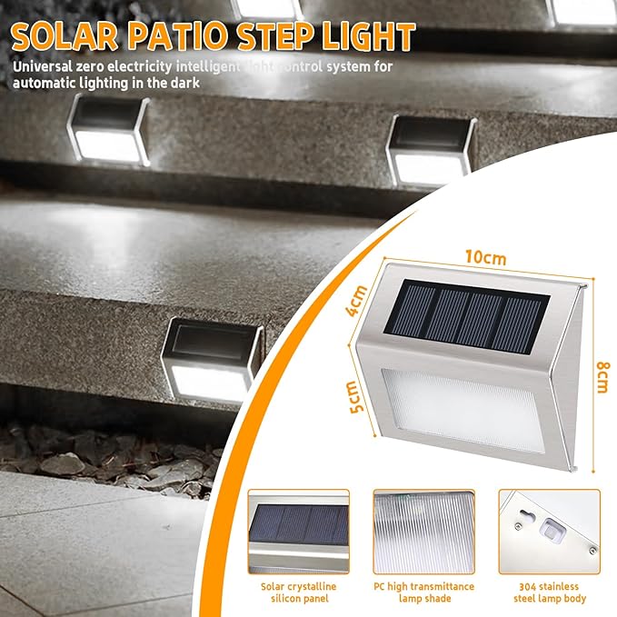 12 Pack Solar Step Lights for Outside Solar Stair Lights Waterproof IP 65 Led Outdoor Deck Lights,Cool White Lights | Lumora