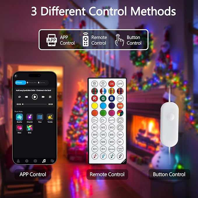 JMEXSUSS 100 LED Color Changing String Lights, 33ft String Lights Indoor with Remote & APP, Clear Wire Smart Twinkle Christmas Light Plug in for Daily Easter Independence Day Halloween Xmas