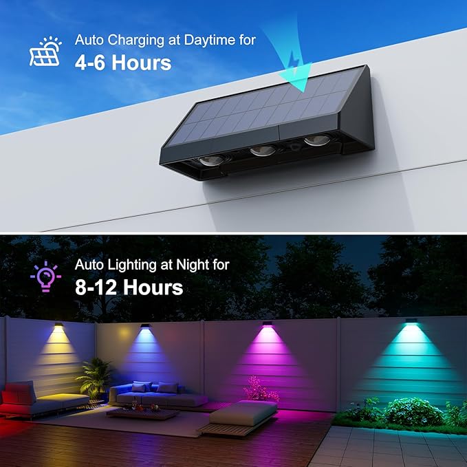 12 Pack Color Changing Solar Powered Fence Lights Outdoor Decorative LED Waterproof Wall Lamps for Outside Deck | Lumora
