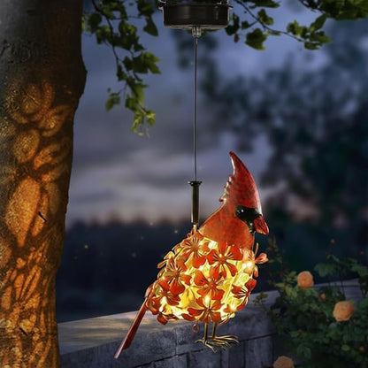Cardinal Solar Lights Hanging Decoration Garden Outdoor Decor Metal Gifts Waterproof for Yard Front Porch Lawn Driveway Patio Backyard Pathway Gardening Lanterns Gift
