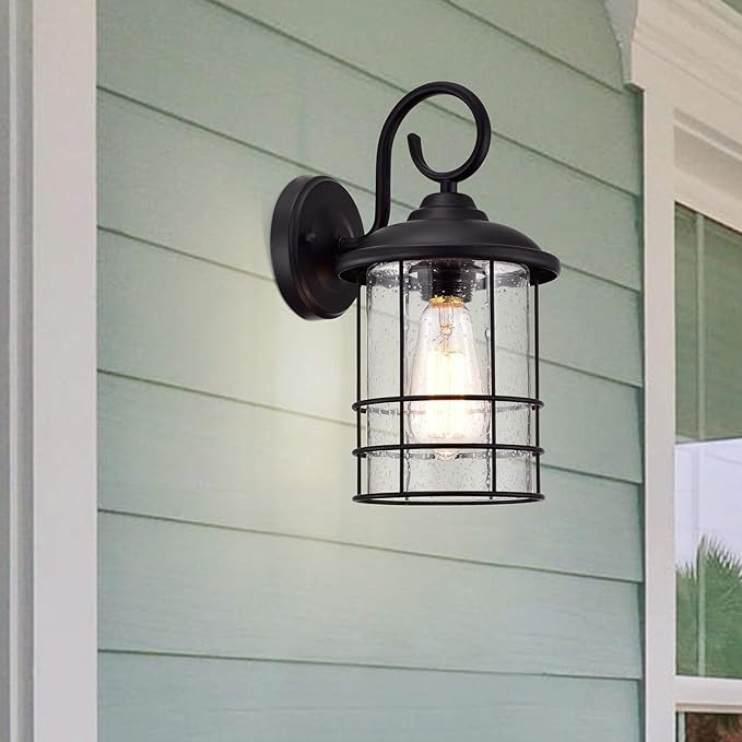 MICSIU 12 Inch Outdoor Wall Lantern 2 Pack, Anti-Rust Exterior Wall Sconce with Clear Seedy Glass, Matte Black Waterproof Outside Light Fixtures for House, Front Porch, Garage, Entryway, ETL Listed