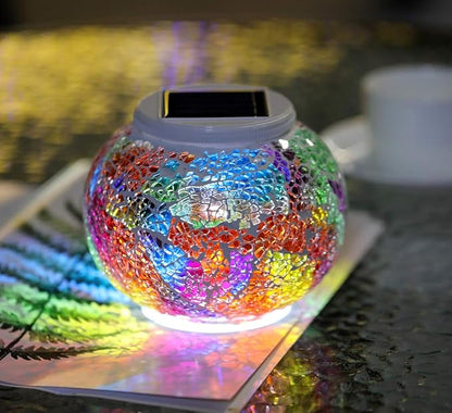 Color Changing Solar Powered Glass Mosaic Ball Led Garden Lights, Rechargeable Solar Table Lights, Outdoor Waterproof Solar Night Lights Table Lamps for Decorations, Ideal Gifts