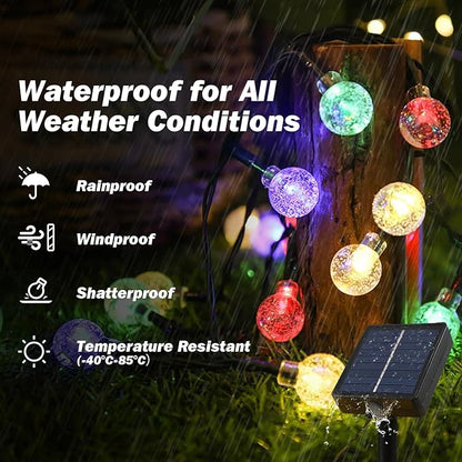 Solar Lights Outdoor Waterproof, 2 Pack Total 120LED 72FT Solar String Lights for Outside with 8 Modes, Outdoor String Lights Crystal Globe Patio Lights for Garden Yard Party Decor (Multicolor)