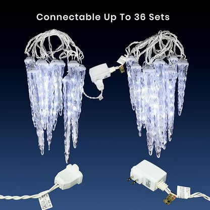 Meteor Shower Christmas Lights for Outside 61 LED 10.5 ft 10 Pieces Crystal Snow Falling Icicle Cascading Outdoor Cool White Wire connectable Waterproof Indoor for Garden Xmas Tree Wedding Decoration