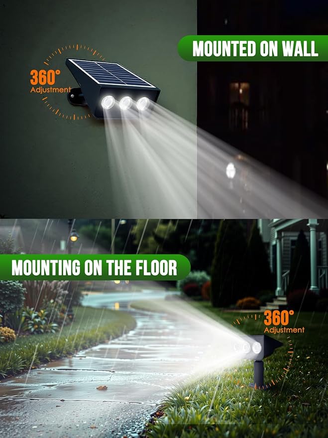 Solar spot Lights Outdoor IP65 Waterproof Solar spotlights 3 Lighting Modes Tree Lights for Outdoor Yard Garden Auto On/Off Wall Lights for Walkway Driveway Garage 4 Pack (Warm White
