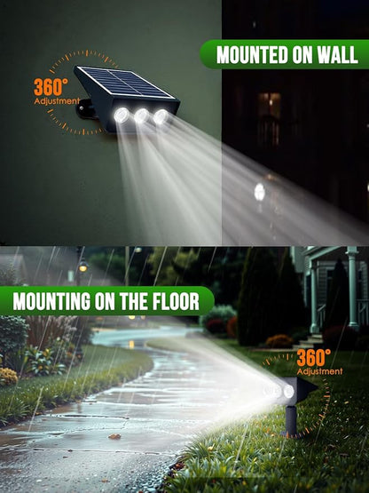 Solar spot Lights Outdoor IP65 Waterproof Solar spotlights 3 Lighting Modes Tree Lights for Outdoor Yard Garden Auto On/Off Wall Lights for Walkway Driveway Garage 4 Pack (Warm White