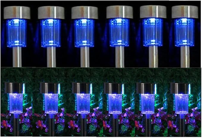12PCS Blue Outdoor Lights LED Steel Garden Solar Powered Landscape Light Lamp Yar Pathway Stake Lights | Lumora