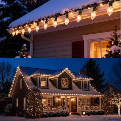 25FT C9 Warm White Christmas Lights, Vintage Outdoor String Lights for Tree, Patio, Garden, and Holiday Decorations, Clear Incandescent Bulbs, Connectable, Indoor & Outdoor Use