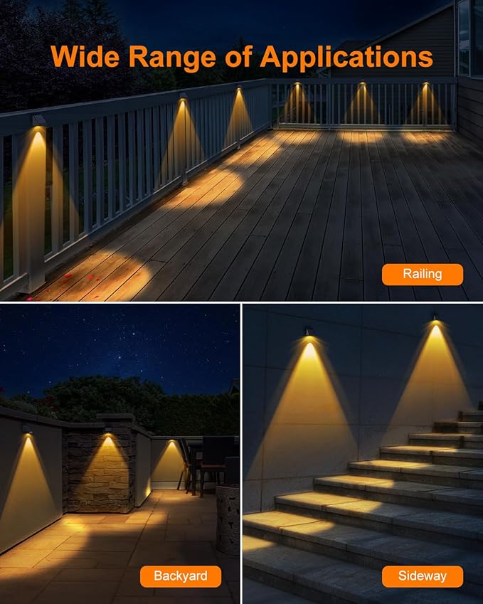 16 Pack Decoration Solar Powered Fence Lamps Outdoor Waterproof with Warm White LED Spot, for Outside Stair, Gate | Lumora