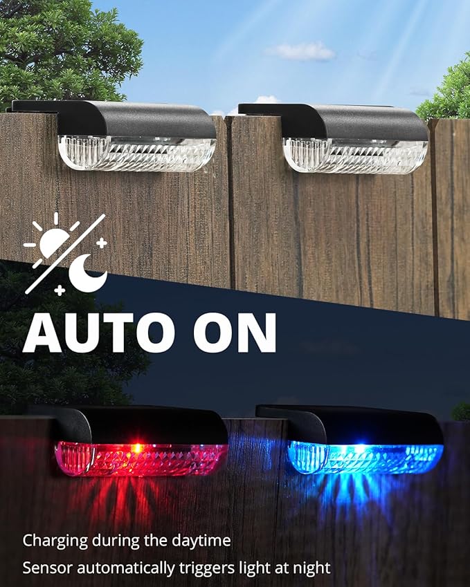 24 Pack Solar Fence Lights Outdoor RGB Solar Deck Lights Waterproof Led Step Lights for Outdoor Stairs, Auto | Lumora