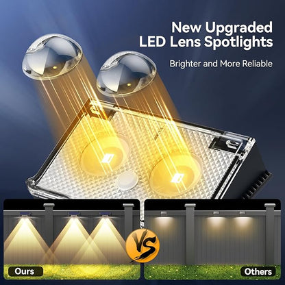 TECKNET Solar Fence Lights Outdoor 12 Pack, 3 Modes - Warm/Natural/Cool White, IP66 Waterproof Solar Lights for Fence with 2 High Brightness LED, Outside lighting Decor for Patio Wall Railing Backyard