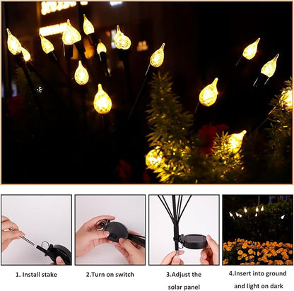 2 Pack Each 8 LEDs Solar Garden Lights Waterproof Outdoor Landscape Path Firefly Lights Single Spike Bulb Swaying Light Warm White