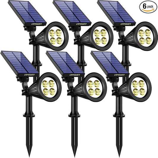 URPOWER Solar Lights Outdoor, Adjustable Spot Lights Outdoor, 2-in-1 Waterproof Landscape Spotlights Wall Light, Dusk-to-Dawn Solar Powered Light for Garden, Yard (6 Pack,Warm White)
