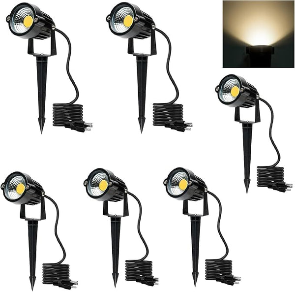 Yard Spot Lights Warm White Outdoor Spotlights 3000K 120V 5W Waterproof Plug LED Landscape Light with Spiked Stand | Lumora