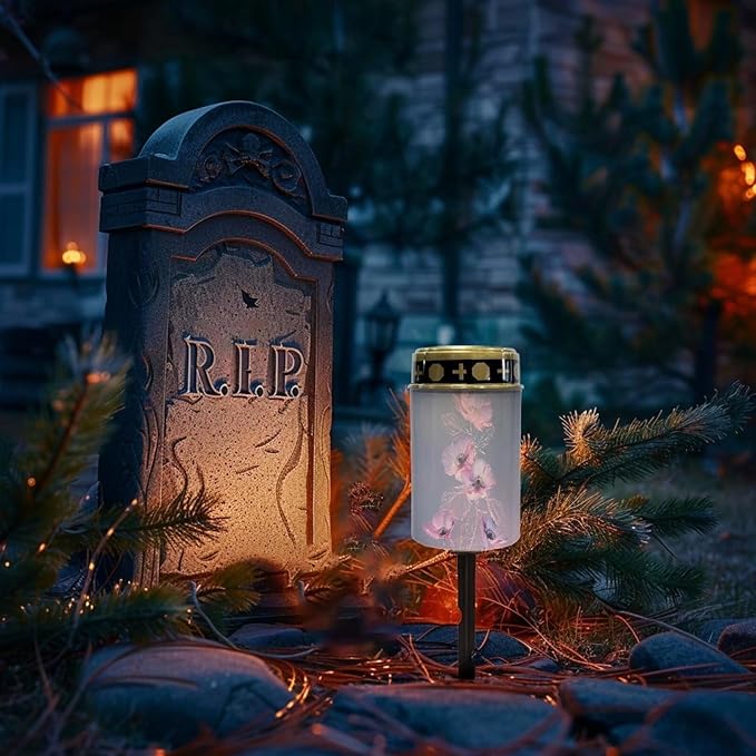 Floral Cemetery Candles for Grave Solar Patio Lights Outdoor Waterproof Grave Solar Lights Solar Cross Garden | Lumora