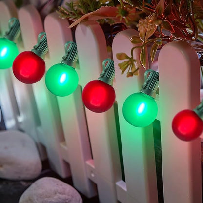 50Ft G40 Outdoor Christmas Lights, LED G40 Colored Christmas Lights with 27 Shatterproof Frosted Globe Light Bulbs(2 Spare) for Holiday Gifts Bistro Balcony Roofline Garden Decor-Red and Green