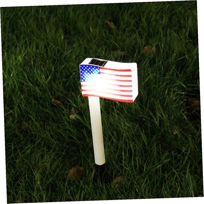Lurrose Solar Garden Lights American Flag LED Solar Pathway Lamps Outdoor Decorative Ground Insert Stakes for Independence Day 2pcs Random Color