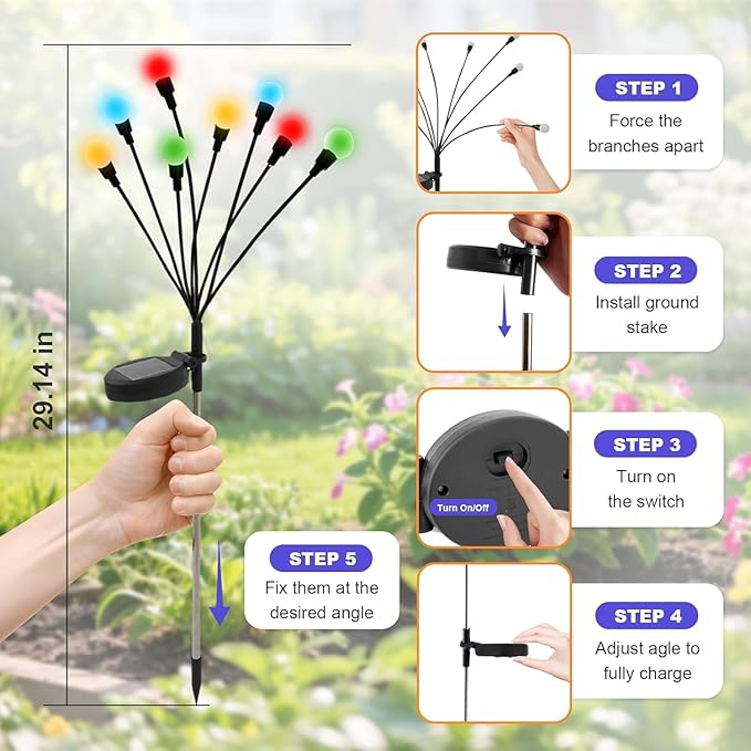Solar Garden Lights Outdoor - 12 Pack 96LED Solar Powered Waterproof Firefly Lights for Yard Patio Lawn Pathway Decor, Multicolor Changing RGB Swaying Glow, Unique Gifts for Women & Plant Lovers