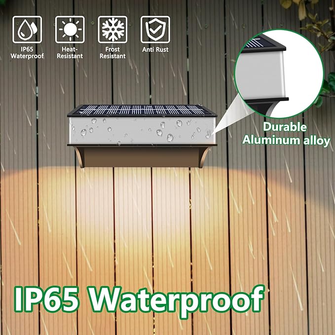Super Bright Solar Fence Lights, 4 Pack Outdoor Wall & Deck Lights, 60 Lumen Waterproof, 8 Modes Warm & Cool White | Lumora