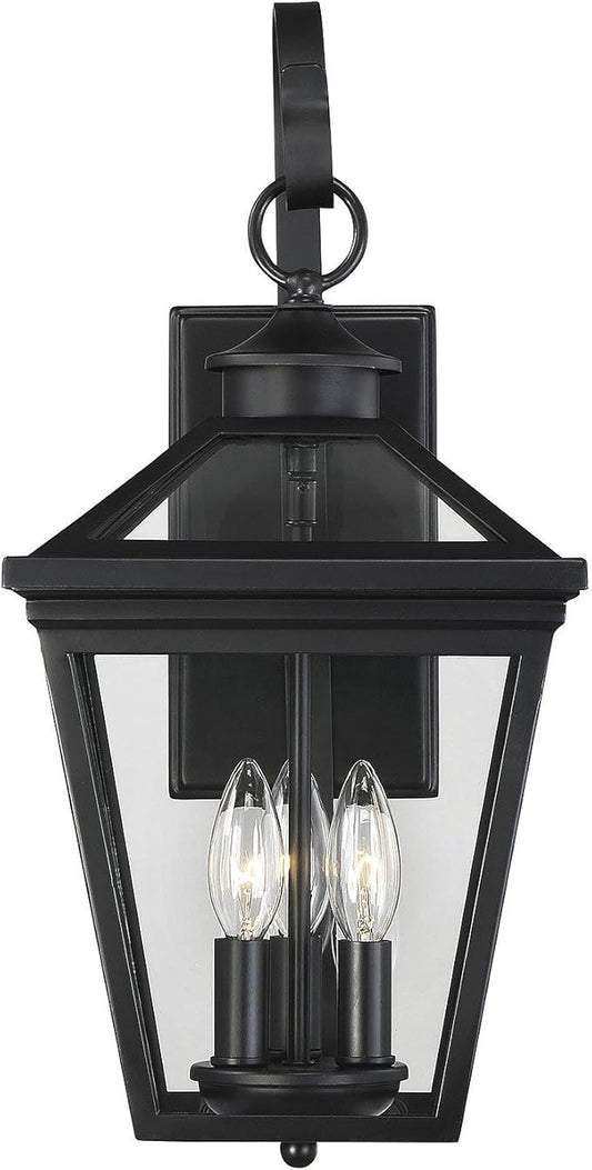 Savoy House 5-141-BK Ellijay Modern Farmhouse Rustic Clear Glass Outdoor Wall Lantern, 3-Light 120 Total Watts, 19" H x 9" W, Black