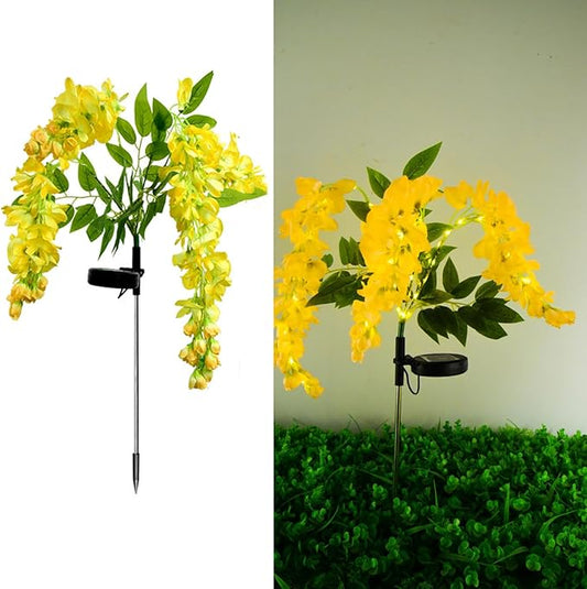 Solar Wisteria Flower Light,Artificial Flower Light Outdoor Decorative Solar Lamp with Light Sensor Auto ON/Off Waterproof LED Stake Lamp for Gardens, Backyards, and Pathways (Yellow)