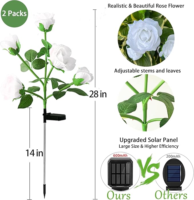 10 LED 7-Color Changing Solar Rose Flower Lights Garden Decorations Outdoor Waterproof Decorative Stake Lights for | Lumora