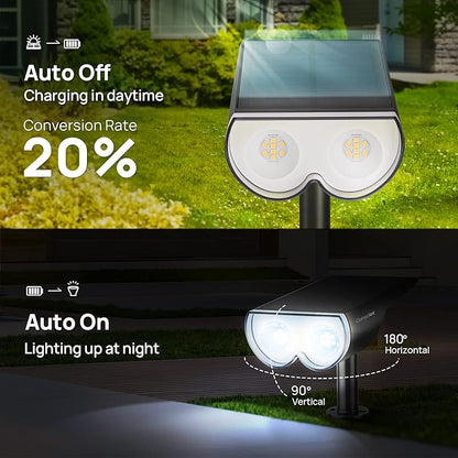 Consciot Solar Spot Lights Outdoor, 16 LEDs IP67 Waterproof Auto On/Off Landscape Spotlights, 2-in-1 Adjustable Wall Lights for Garden Yard Pathway, 6 Pack (Cool White)