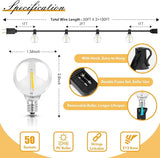 100FT LED Outdoor String Lights Patio Light with 52 Shatterproof G40 Dimmable Globe Bulb, 2-Pack 50FT Waterproof | Lumora
