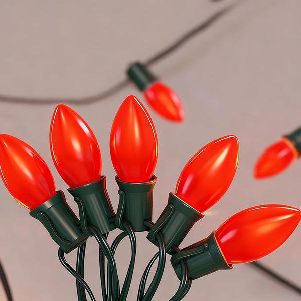 LED C9 Red Christmas Lights Outdoor, 25FT C9 LED Outdoor String Lights with 26 Shatterproof Red Bulbs, Waterproof | Lumora
