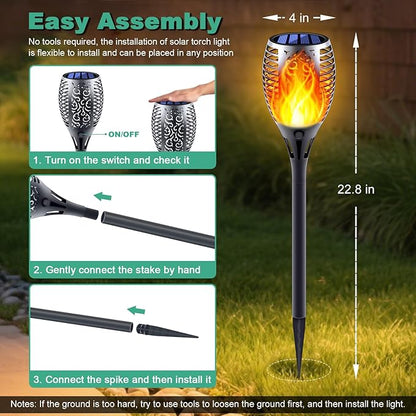 Solar Torch Lights with Flickering Flame, Fire Effect Garden Light, Auto On/Off Dust to Dawn, Outdoor Waterproof Landscape Decoration, Powered Security Light for Patio, 8 Pack