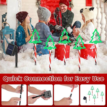 5 Pack Solar Christmas Pathway Lights, Outdoor Solar Christmas Decorations Stake Decorative Lights Xmas Tree with 8 Lighting Modes & IP65 Waterproof, for Garden Yard Patio Lawn Holiday Decor