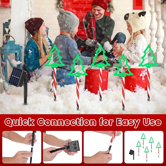 Christmas Pathway Lights Outdoor, 5 Pack Lighted Tree Stake Lights with 8 Lighting Modes, IP44 Waterproof Solar LED Christmas Yard Light for Garden Lawn Porch Front Door Patio Holiday Decor